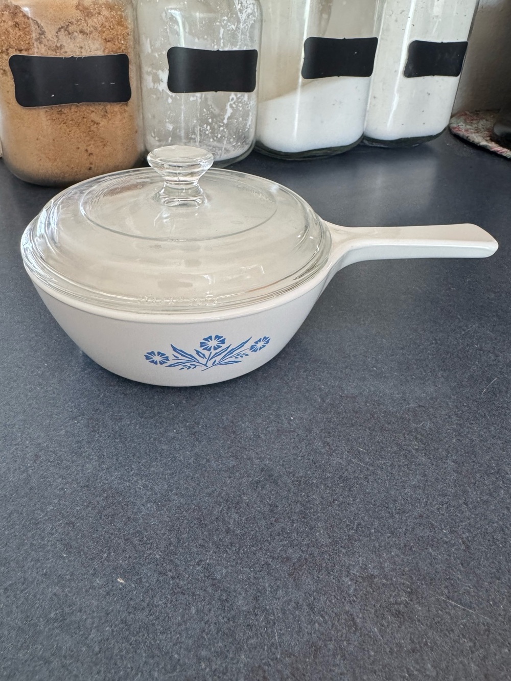 Corningware White with Blue Floral Pattern Saucepan with Glass Lid